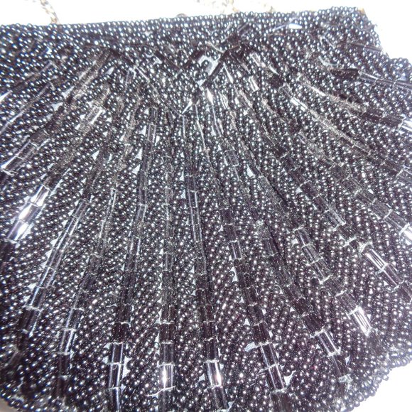 VINTAGE BLACK BEADED PURSE BY COLORIFFICS , SILVER CHAIN SHOUDER STRAP - Picture 8 of 10